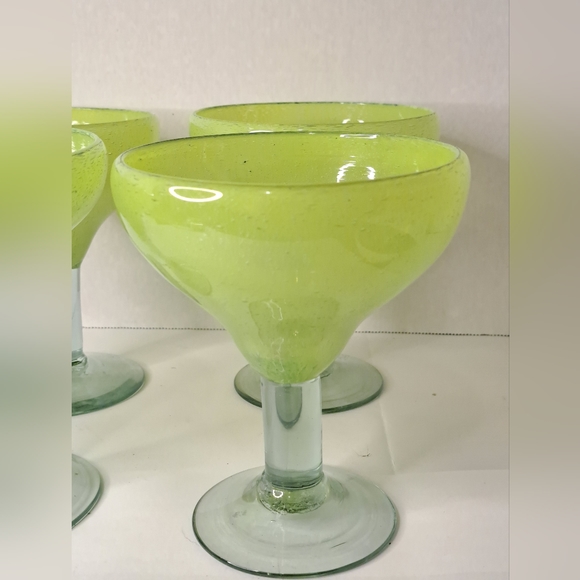 Set of Four Vintage Hand Blown Lime Green Chunky Margarita - Picture 5 of 6